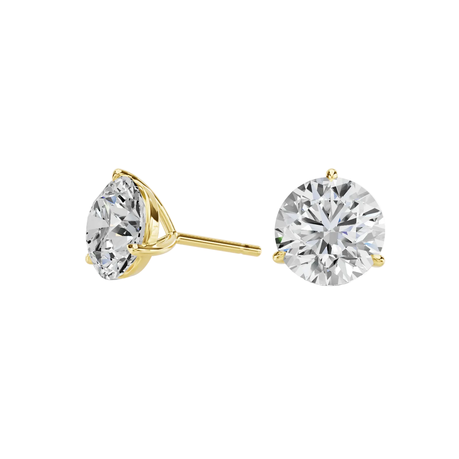 3-PRONG SOLITAIRE STUDS — LAB-GROWN DIAMOND, 14K GOLD