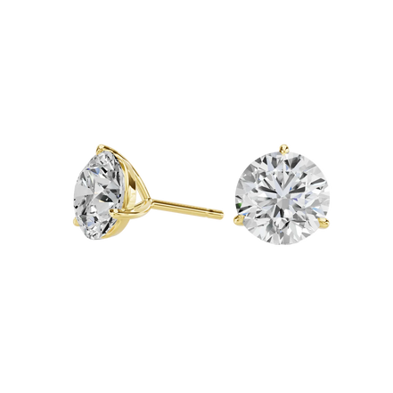 3-PRONG SOLITAIRE STUDS — LAB-GROWN DIAMOND, 14K GOLD