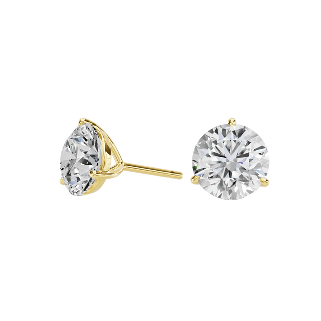 3-PRONG SOLITAIRE STUDS — LAB-GROWN DIAMOND, 14K GOLD