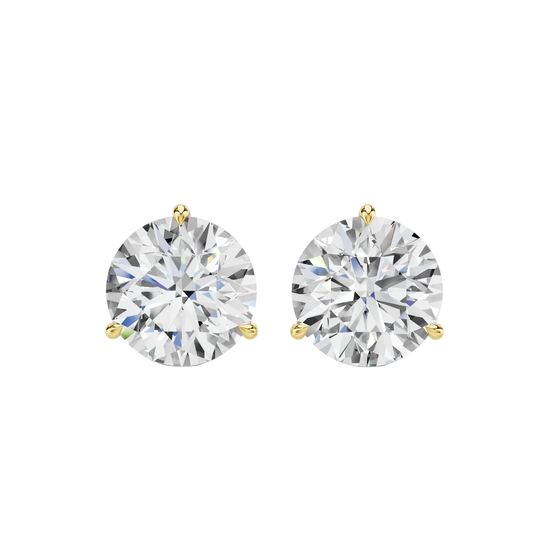 3-PRONG SOLITAIRE STUDS — LAB-GROWN DIAMOND, 14K GOLD