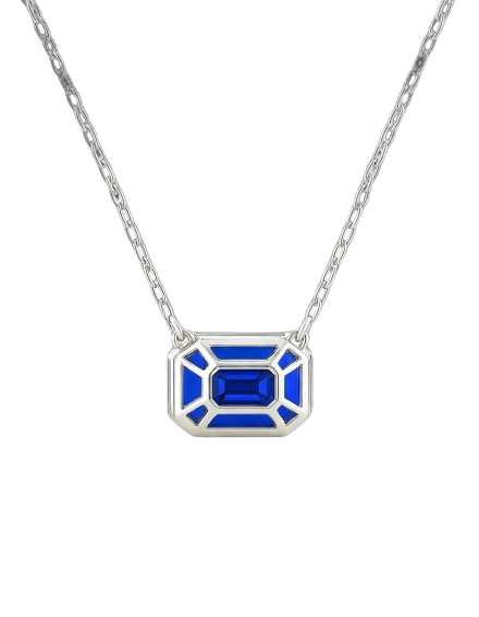 3ct Emerald-Cut Blue Sapphire Bezel Pendant in 14K White Gold with Adjustable 16"/18" Chain