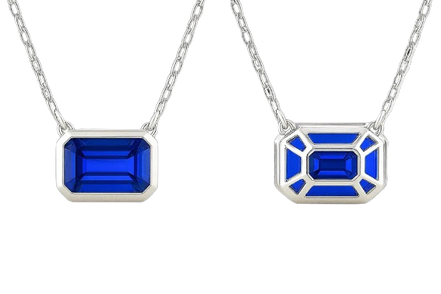 3ct Emerald-Cut Blue Sapphire Bezel Pendant in 14K White Gold with Adjustable 16"/18" Chain
