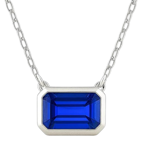 3ct Emerald-Cut Blue Sapphire Bezel Pendant in 14K White Gold with Adjustable 16