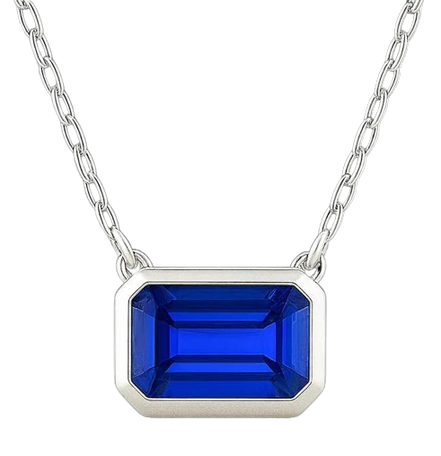 3ct Emerald-Cut Blue Sapphire Bezel Pendant in 14K White Gold with Adjustable 16"/18" Chain