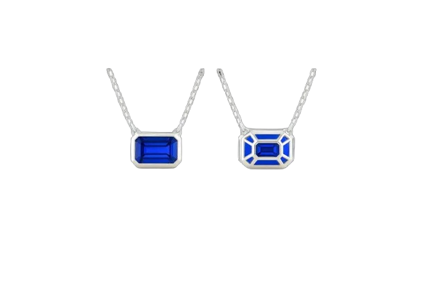 3ct Emerald-Cut Blue Sapphire Bezel Pendant in 14K White Gold with Adjustable 16