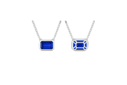 3ct Emerald-Cut Blue Sapphire Bezel Pendant in 14K White Gold with Adjustable 16"/18" Chain