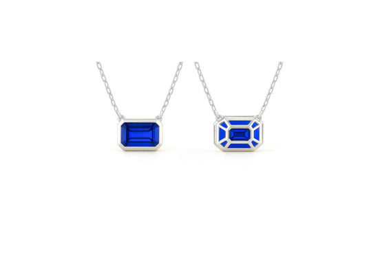 3ct Emerald-Cut Blue Sapphire Bezel Pendant in 14K White Gold with Adjustable 16"/18" Chain